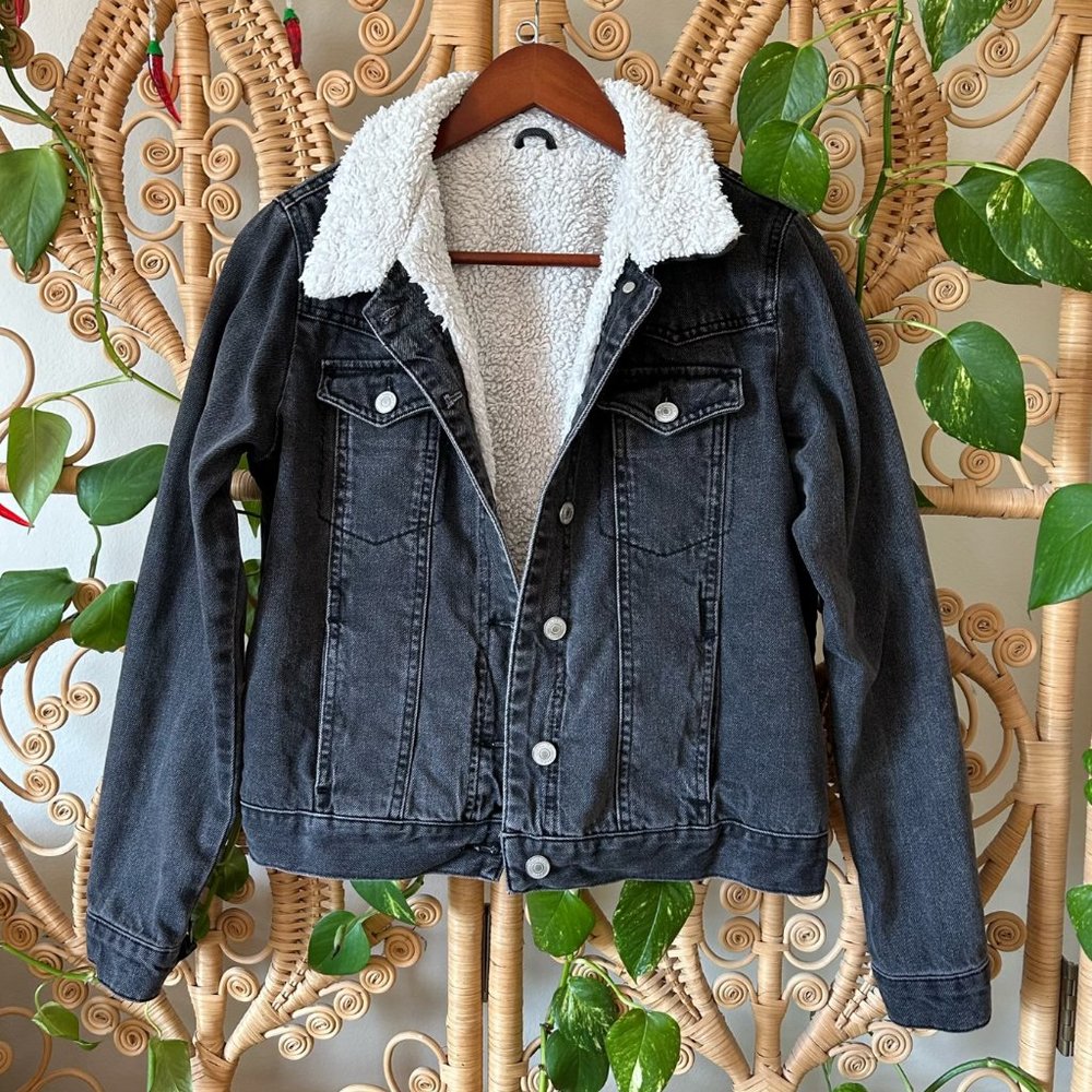 Topshop Denim Jacket With Faux Shearling Lining Size 6